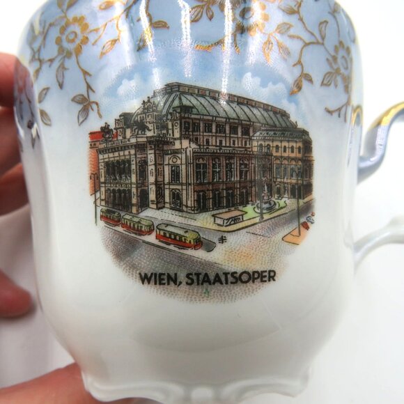 Vintage Vienna State Opera Cup Saucer Set Gold Trim Floral Design Plastic Stand - Picture 10 of 16